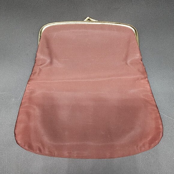 HL USA Harry Levine Handbags - Vintage  Brown Satin Folding Clutch Purse With Gold Frame HL USA Harry Levine